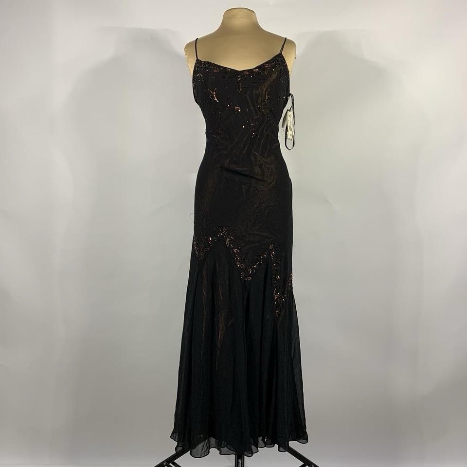 1990’s Y2K Xscape Whimsigoth Maxi Dress Size 12 Deadstock Beaded Black Copper