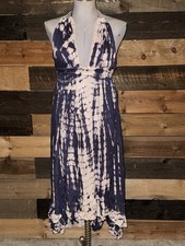 Boho Me Tie Dye Blue Halter Neck Tie Long Maxi Midi S Small Adjustable Dress