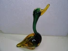 Murano Italy Handblown Art Glass Green & Yellow Duck/Goose 9” Figurine Vintage