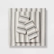 Queen Cotton Blend Sateen Sheet Set Gray Textured Stripe - Room Essentials