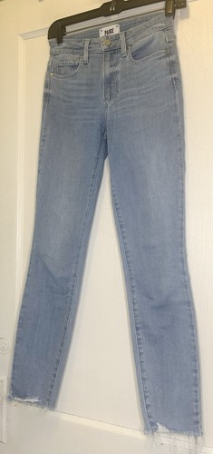 Paige Size 23 Blue Light-Wash 5-Pocket Belt-Loops Raw Hem Hoxton Ankle Jeans - Picture 6 of 12