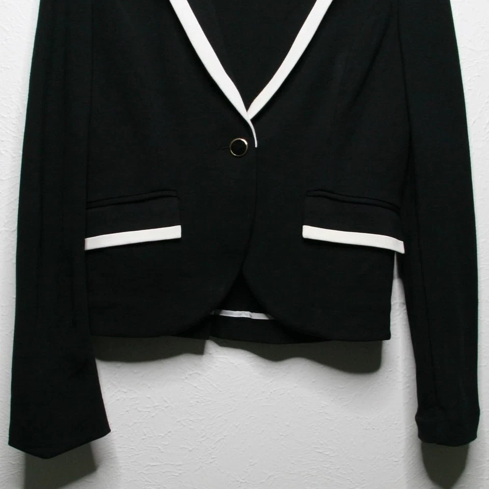 Chaqueta Blazer Express Design Studio Contraste Jersey Tejido Tubería Negra Blanca Talla 6 Foto 3 de 4