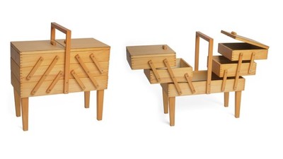 Großer Holz Freischwinger Nähkorb Beine - 3 Ebenen Nähen Basteln Box Licht