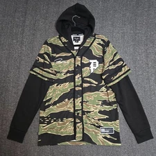 Primitive Men's Green / Black Tiger Two-Fer Hooded Camo Baseball Jersey Sz Small