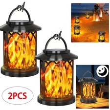 LED Flickering Flame Solar Hanging Lights Lantern Outdoor Garden Pathway Lamp 2X