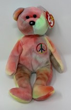 NEW w/ Tags - TY Beanie Babies Peace the Tie Dye Hippie Bear - 1996 - Retired