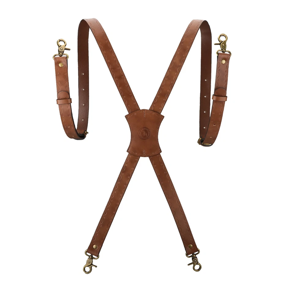 TOURBON Men's Leather X-Back Suspender Pants Braces Adjustable 4 Hooks Gift AU - image 3 of 4