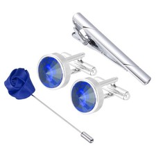 Cufflinks Ties Clip Lapel Pin Set with Gift Box for Blue Series 