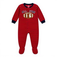 Carter  s 18M Boys Footed Pajamas Fleece Sleeper Red Football All Star GUC