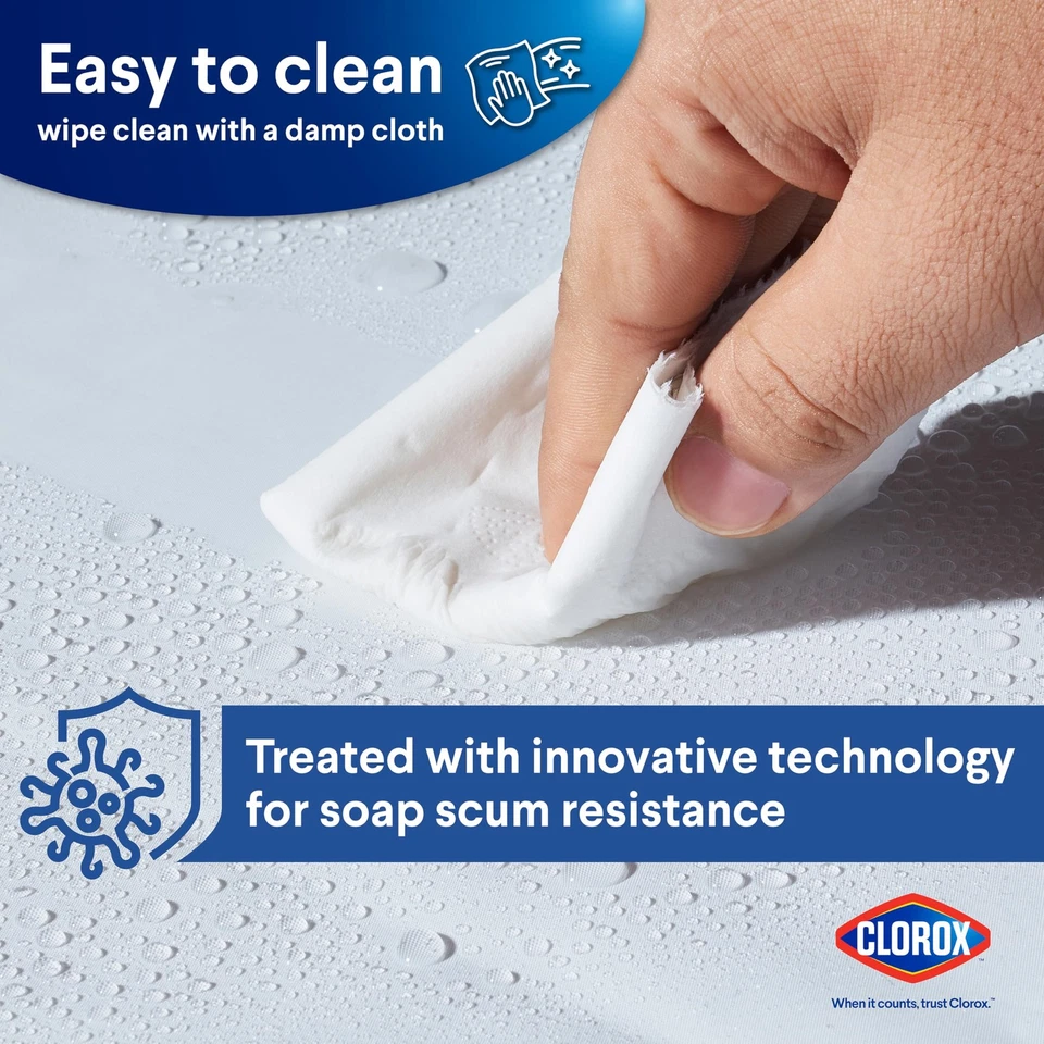 CLOROX Forro Cortina de Ducha Premium Ligero Flexible Impermeable - Paquete de 2 Foto 3 de 4