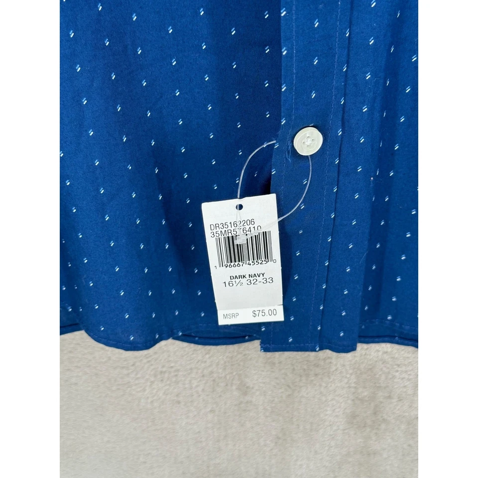 Camisa Michael Kors Para Hombres 16.5 32 33 Azul Marino Lunares Calce Ajustado Elegante Trabajo Preppy Foto 3 de 4