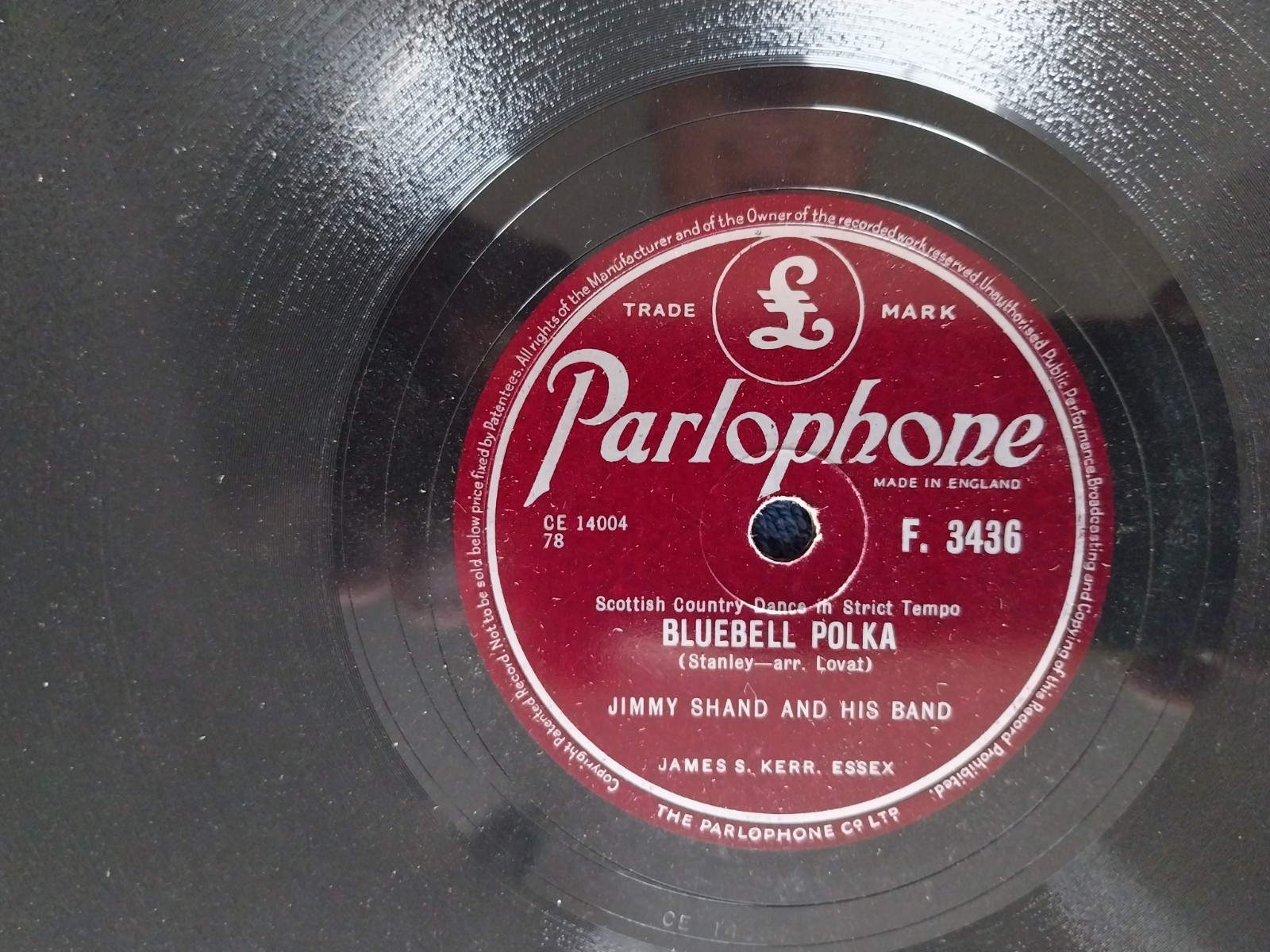 Jimmy Shand & Band: Bluebell Polka/The Veleta 10" Shellac 78 Excellent Condition