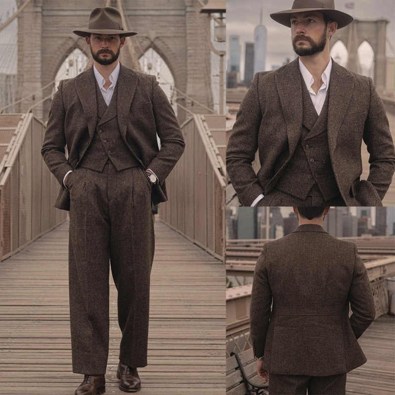 ヴィンテージ 古着 3ピース スーツセットアップ 昭和レトロ ブラウン Dark Brown 1980S Vintage Suits for Men Winter Autumn 3 Pieces