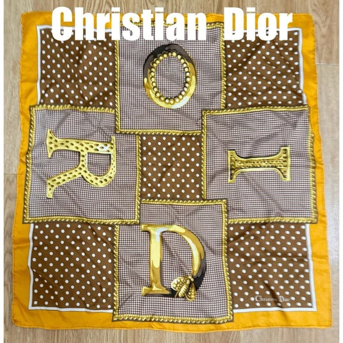Authentique écharpe Christian Dior motif pois logo marque 55 x 55 cm toutes saisons femme