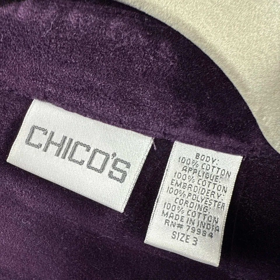 Chaqueta de terciopelo para mujer Chicos XL púrpura caprichoso artístico bordado manga larga Foto 3 de 4