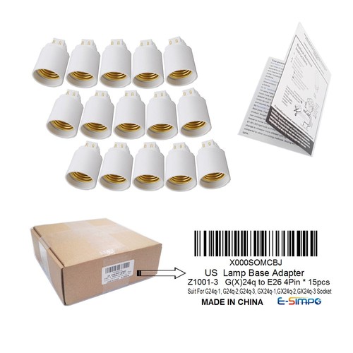 15-Pack 4P Gx24q to E26 Lamp Base Converter,15.5mm G24Q to E26/e27, Gx24q to ... - Picture 4 of 9