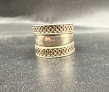 Vintage 925 Sterling Silver Wide Band Ring CI Hallmark Chunky Chain Link Border