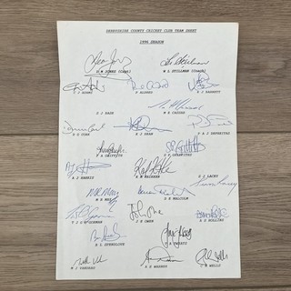 Derbyshire CCC 1996 Official Autograph Sheet Signed x 24 Dean Jones etc