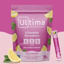 20 Ct Ultima Replenisher Electrolyte Hydration Drink Mix Sticks- Pink Lemonade