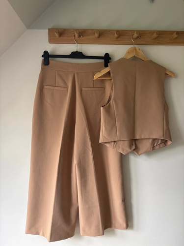 Zara Braun Weste Hose Co Ord Set UK S Tailored Weites Bein Cropped - Bild 7 von 12