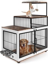 2in1 Multi-Functional Dog Crate Furniture with Cat Tower 37" Wood Metal Pet Cage
