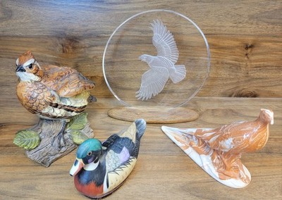 Bird Decor Lot Of 4 Eagle, Mallard, Quail Ceramic, Yellowstone, Plastic Decor 