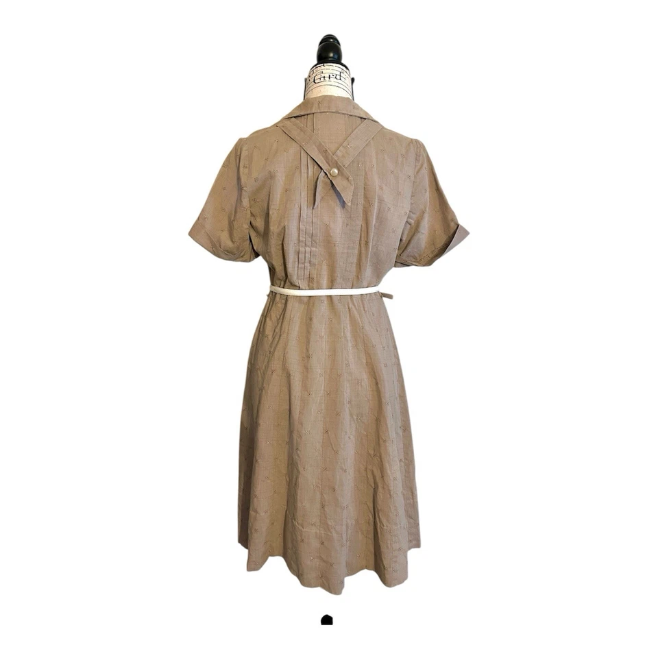 VTG 40s 50s Brown Day Dress Unique Back Collar *Read* M/L - Image 2 of 4
