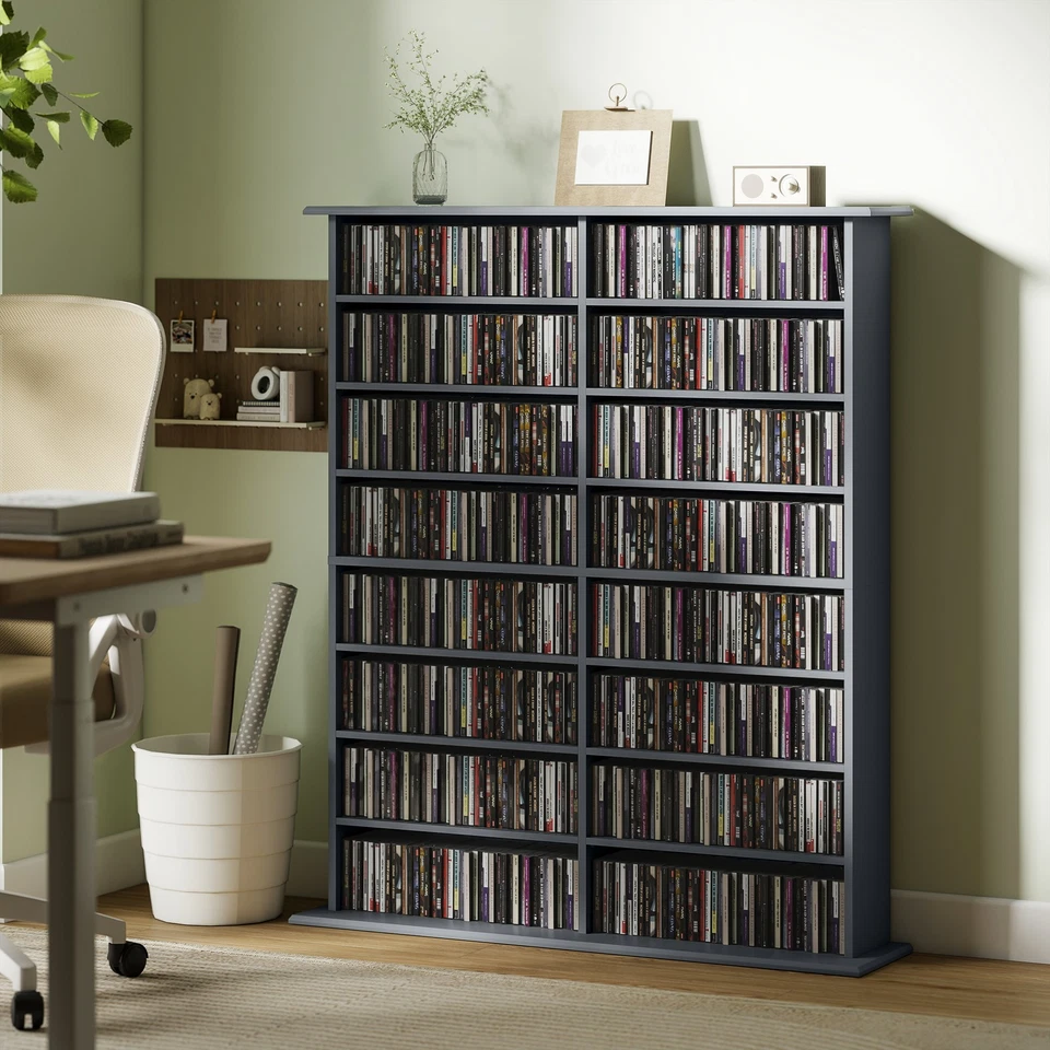 HOMCOM CD Storage Unit DVD Tower Blu-ray Storage Shelf for Office, Grey - Image 2 of 4