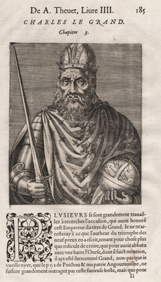 Karl de Große Charlemagne roi King König Thevet gravure Portrait 1584