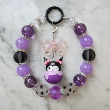 Beaded Kawaii Keychain, Bag or Phone Charm, Purse Charm, Bag Clip - Sweet Kuromi