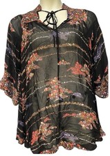 ASOS Sheer Top 3/4 Floral Print Womens Plus Size 4 Coverup Multicolor