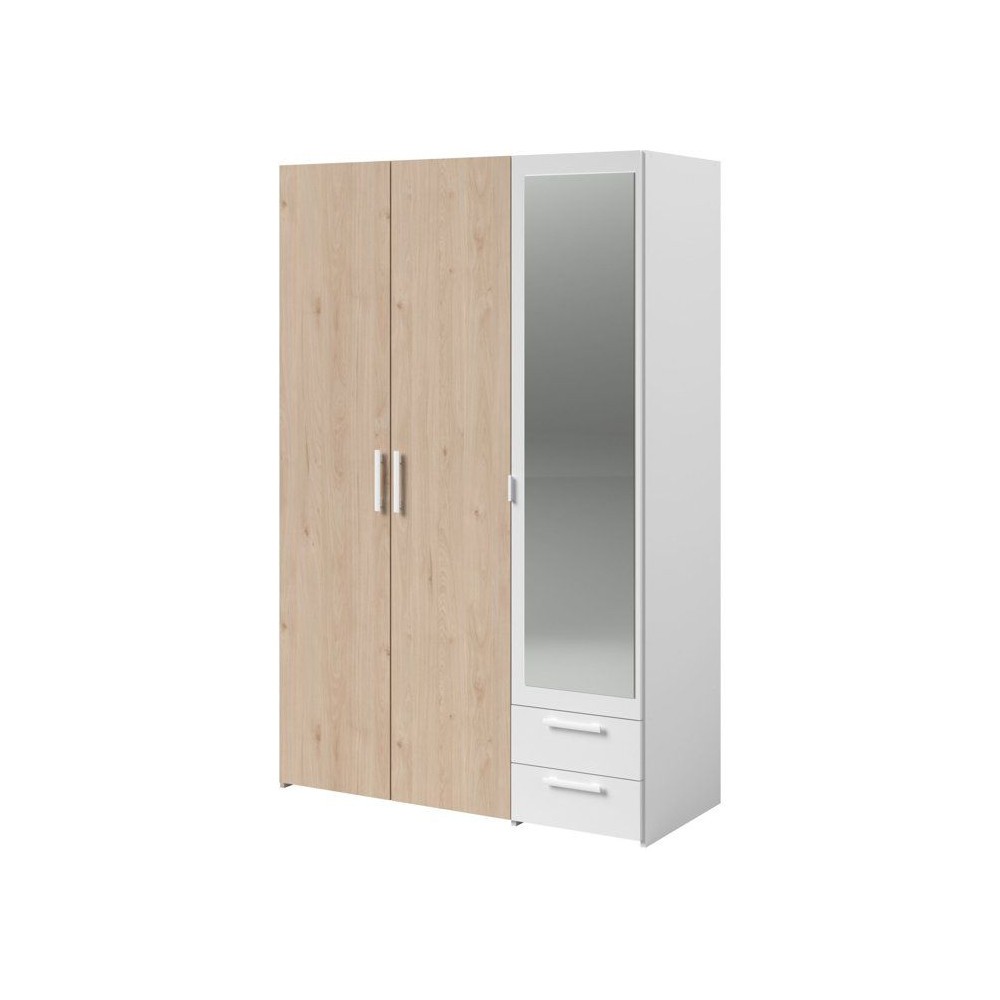 Armoire VARIA en panneaux de particules décor chêne et blanc meuble de rangement