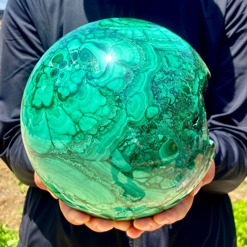 15.9LB Rare Natural Malachite Quartz Hand Carved Sphere Crystal Healing - Picture 10 of 14