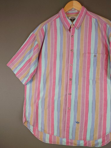 VINTAGE 90s Dockers Pastel Striped Button Down Shirt Men's Size Large Cotton - Picture 3 of 14