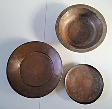 3x Primitive Antique Decor - Rustic Copper Relic Pots Decorative Wall