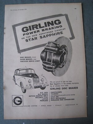 GIRLING POWER BRAKING STAR SAPPHIRE VEHICLES  1958 ADVERT APPROX A4 SIZE FILE 9