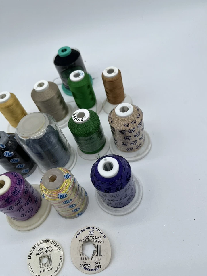 Robison-Anton Lot Of 12 Spools Rayon Cotton Nylon Embroidery Machine Thread - Image 3 of 4