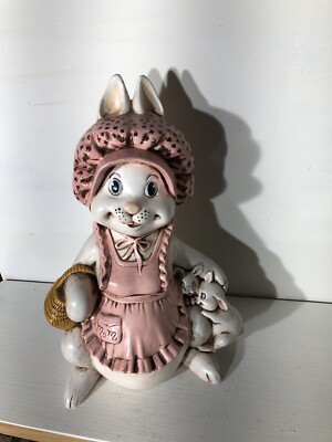 10 1/2  Mom Easter Bunny With Babies Hand painted And Glazed Ceramic Figurine