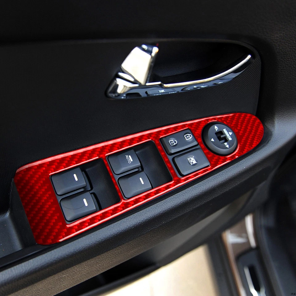 Cubierta de panel de interruptor de elevación de ventana de fibra de carbono roja 4 piezas para Kia Sportage R GL 11-16 Foto 3 de 4