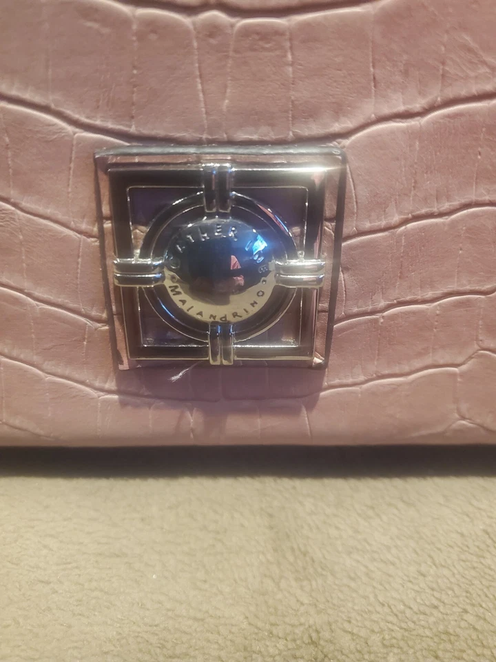 CATHERINE MALANDRINO Small Hard Case Frame Crossbody Bag Purse Pink Faux Croc - Image 3 of 4