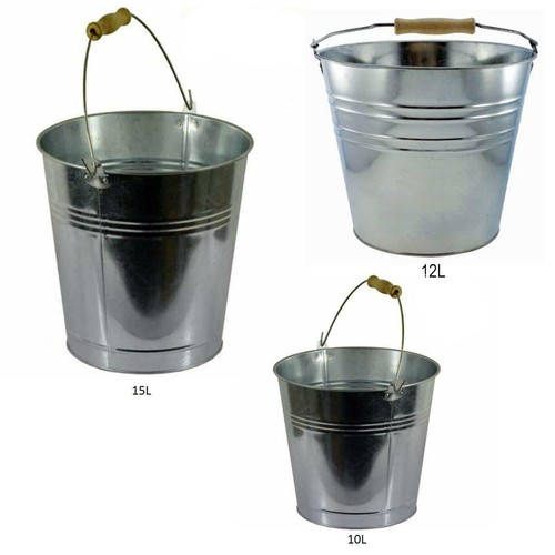 TRADITIONAL GALVANISED STRONG STEEL METAL SMALL LARGE BUCKET WITH