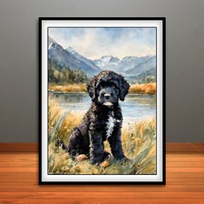 Portuguese Water Dog Puppy Print, Poster, Dog Wall Art, Animal Decor