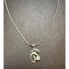Sterling Silver Snake Chain Necklace with Clear Crystal Dolphin Pendant