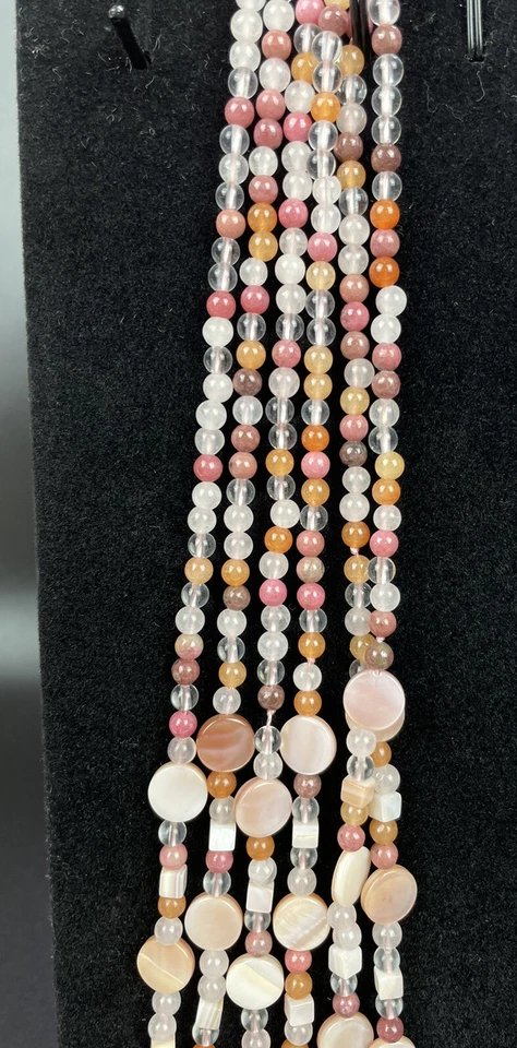 Sajen Stone Necklace Multi Strand Scarf Necklace Bead Shell Boho - Image 3 of 4