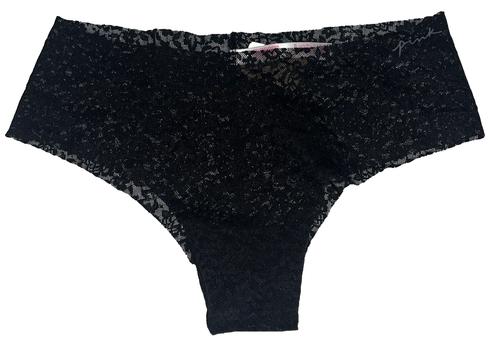 PINK Victorias Secret No-Show Soft Lace Cheekster Panty Pure Black Medium NEW
