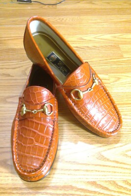 GUCCI 1953 TOM FORD GOLD HORSEBIT CROCODILE ORANGE LEATHER MEN'S
