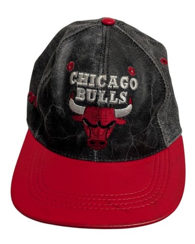 Vintage 90s Chicago Bulls Distressed Leather Cap NBA Embroidered Made in USA
