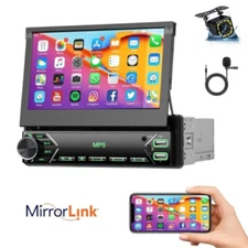 7" Single 1DIN Flip Car Stereo BT FM TF USB AUX IN Mirror link MP5 Radio Camera