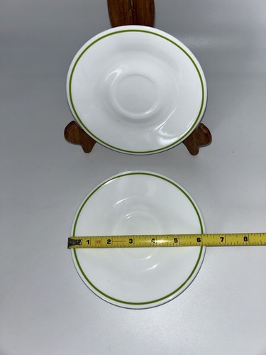 Lot of 5 Vintage 6” Corelle Corning White with Green Trim Cup Saucers 1B - Picture 2 of 2
