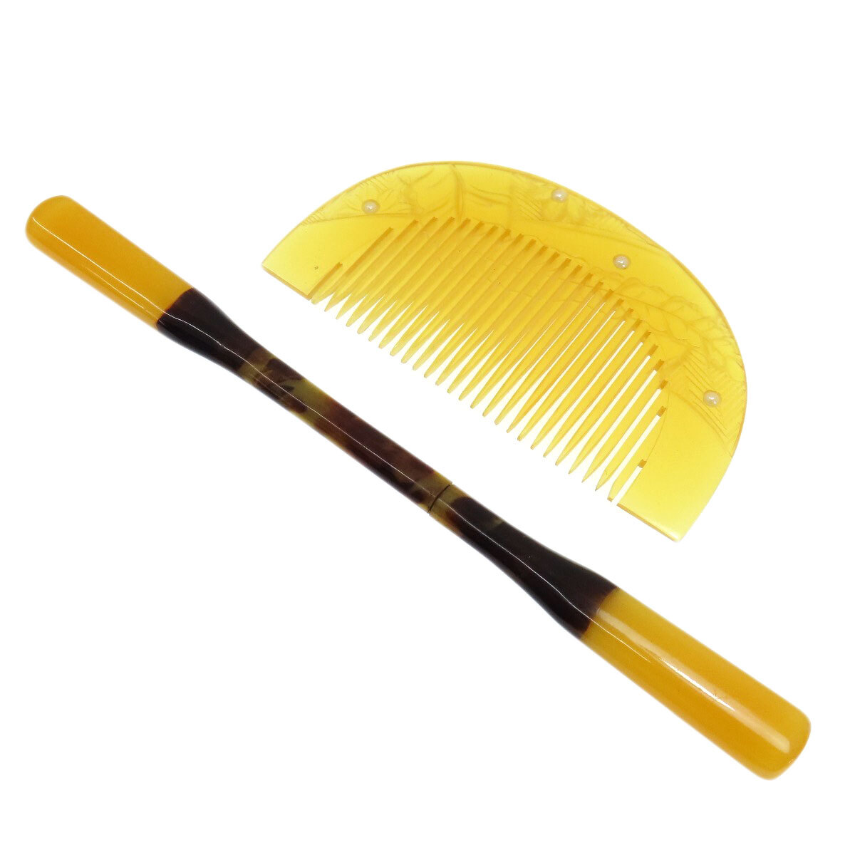 Japanese resin comb and 笄 hairpin set, 2-piece, 29g, traditional hair accessory-image